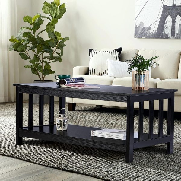 ChooChoo Mission Coffee Table, Black Wood Living Room Table with Shelf, 40 Black - Image 6