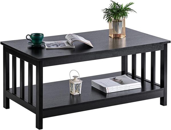 ChooChoo Mission Coffee Table, Black Wood Living Room Table with Shelf, 40 Black - Image 7