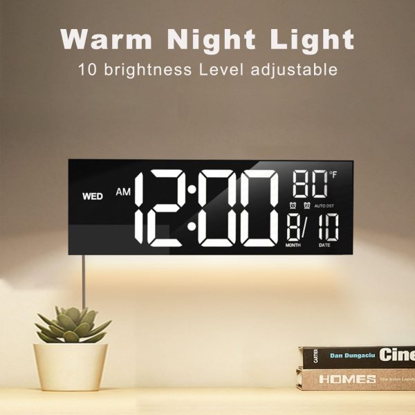 JALL 16" Large Digital Wall Clock with Remote Control, Dual Alarm with Big LED Screen Dispaly, 8 RGB Colors, Auto DST, Temperature for Living Room, Bedroom, Desk Decor, Mounted, Gift for Elderly - Image 8