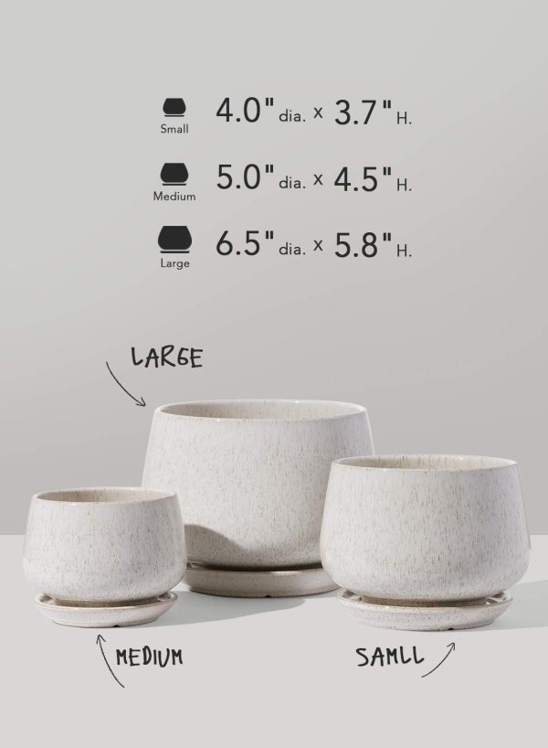 LE TAUCI Plant Pots, 4.1+5.1+6.5 inch, Set of 3, Ceramic Planters with Drainage Hole and Saucer, Indoor Flower Pot with Hole Mesh Pad, Gifts for Mom, Reactive Glaze Beige - Image 5