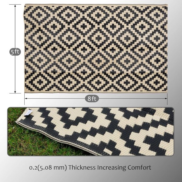 SAND MINE Reversible Mats, Plastic Straw Rug, Modern Area Rug, Large Floor Mat and Rug for Outdoors, RV, Patio, Backyard, Deck, Picnic, Beach, Trailer, Camping, Black & Beige, 5' x 8' - Image 2