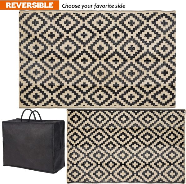 SAND MINE Reversible Mats, Plastic Straw Rug, Modern Area Rug, Large Floor Mat and Rug for Outdoors, RV, Patio, Backyard, Deck, Picnic, Beach, Trailer, Camping, Black & Beige, 5' x 8' - Image 3