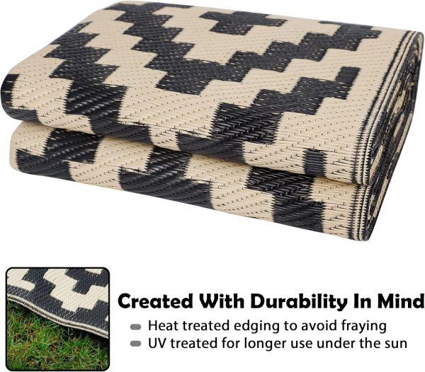 SAND MINE Reversible Mats, Plastic Straw Rug, Modern Area Rug, Large Floor Mat and Rug for Outdoors, RV, Patio, Backyard, Deck, Picnic, Beach, Trailer, Camping, Black & Beige, 5' x 8' - Image 5