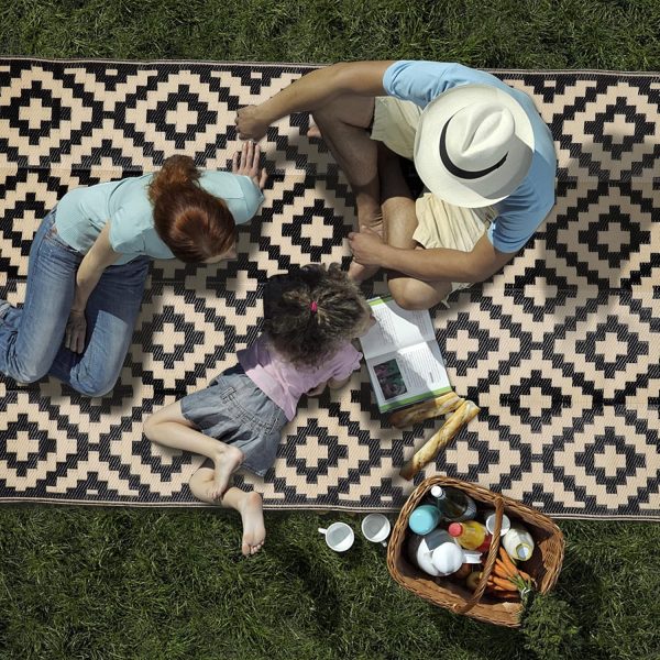 SAND MINE Reversible Mats, Plastic Straw Rug, Modern Area Rug, Large Floor Mat and Rug for Outdoors, RV, Patio, Backyard, Deck, Picnic, Beach, Trailer, Camping, Black & Beige, 5' x 8' - Image 7
