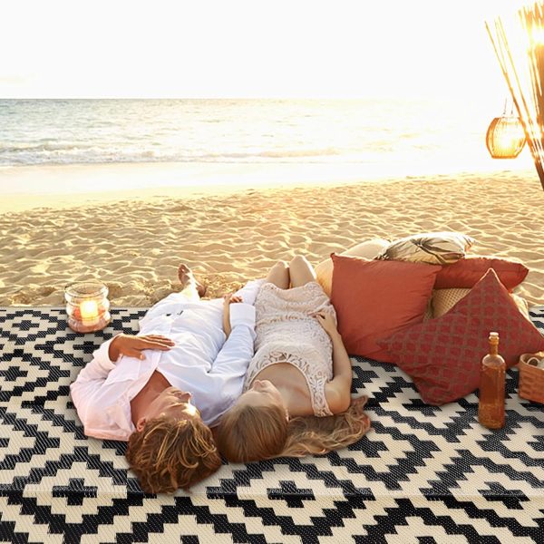 SAND MINE Reversible Mats, Plastic Straw Rug, Modern Area Rug, Large Floor Mat and Rug for Outdoors, RV, Patio, Backyard, Deck, Picnic, Beach, Trailer, Camping, Black & Beige, 5' x 8' - Image 8