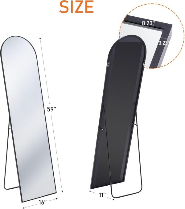 Sweetcrispy Arched Full Length Mirror 59"x16" Full Body Floor Mirror Standing Hanging or Leaning Wall, Arch Wall Mirror with Stand Aluminum Alloy Thin Frame for Bedroom Cloakroom,Black - Image 6