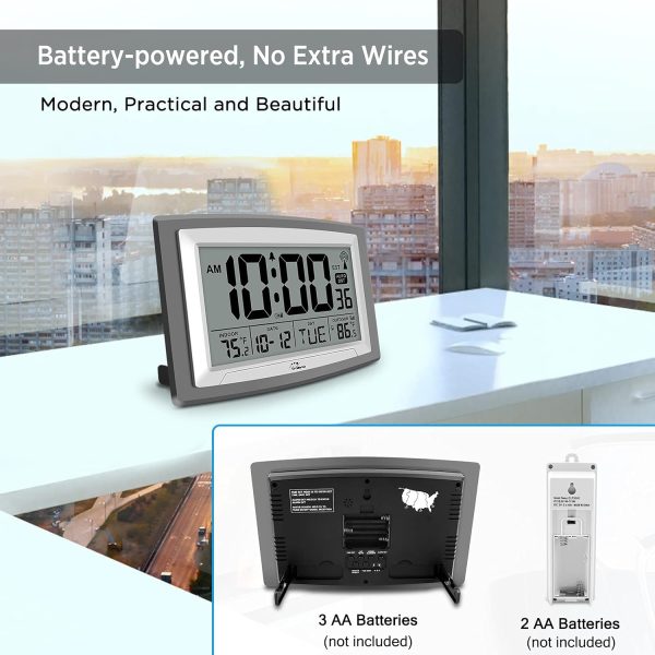 WallarGe Atomic Clock with Outdoor and Indoor Temperature - 12.5 Inch Self-Setting Digital Clock Large Display, Battery Operated Wall Clocks or Desk Clocks for Bedroom, Livingroom, Office - Image 6